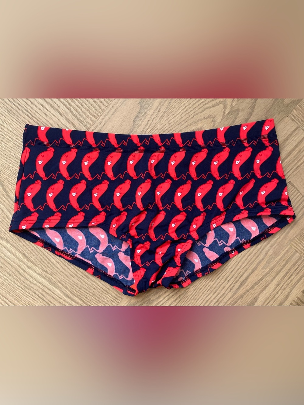 Men's Navy Swim Trunks with Red Pepper Print